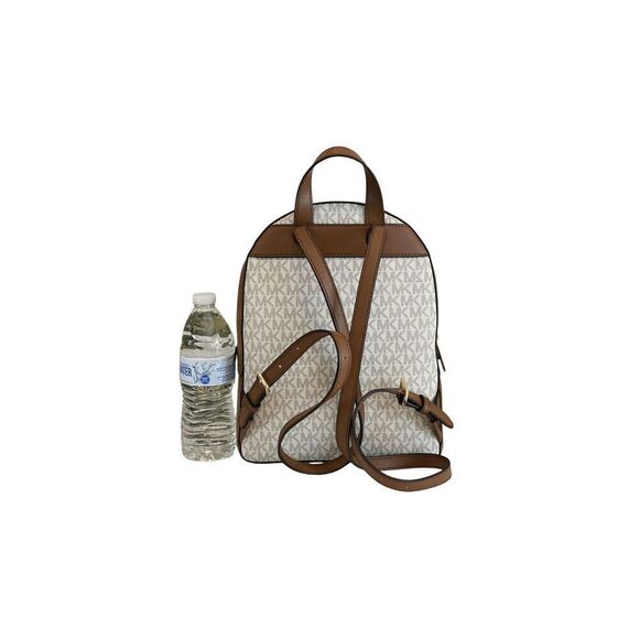 Michael Kors Jaycee Medium Zip Pocket Backpack Bag Tote Vanilla Logo Leather NWT main image 9